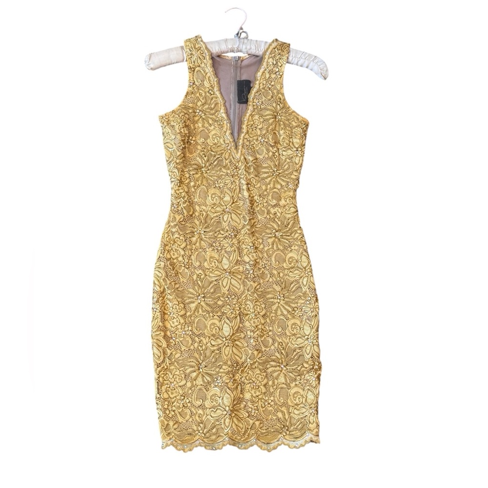 Baccio Couture Yellow Lace Floral BodyCoan Dress Size Small